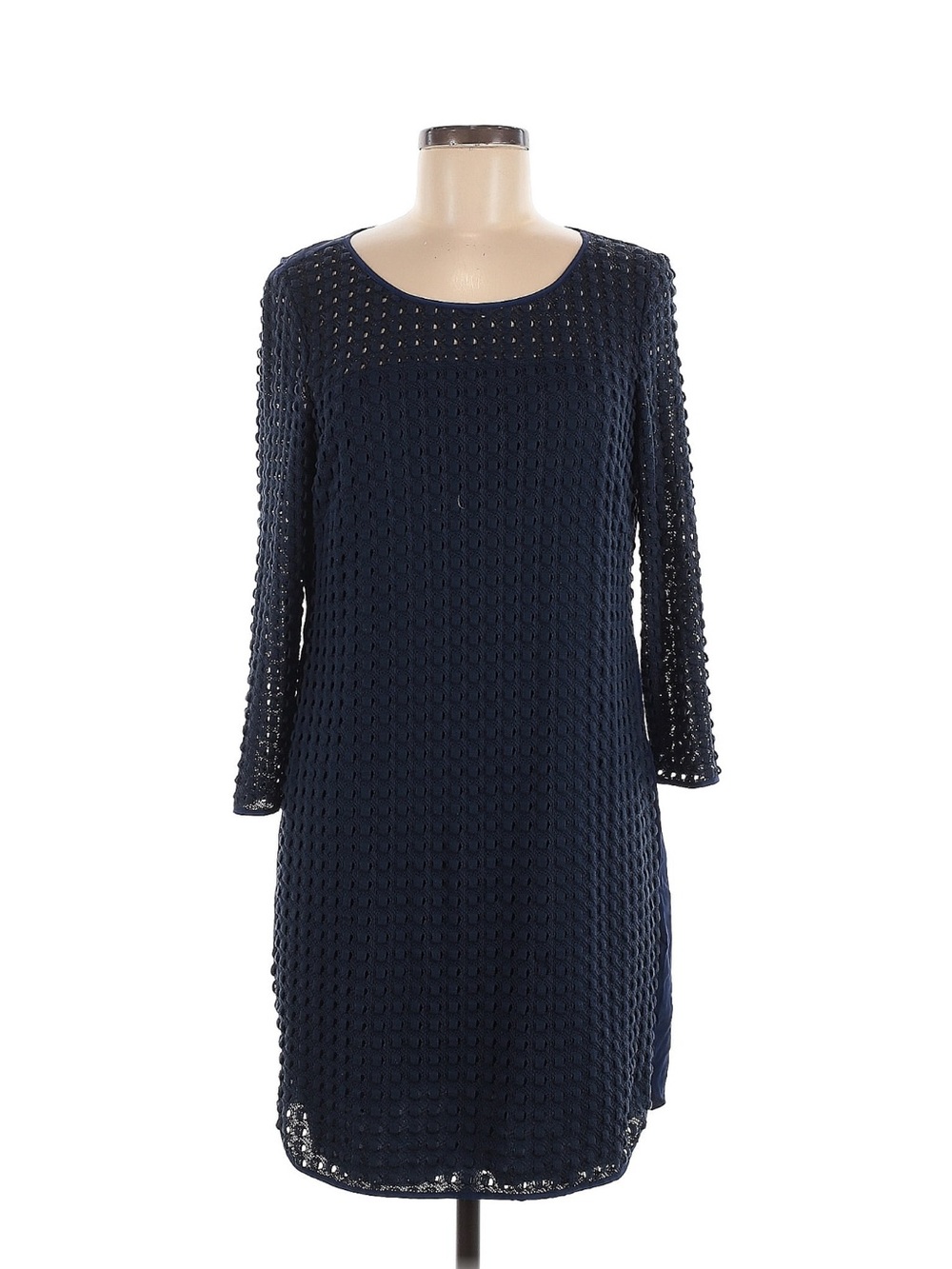 Sachin + Babi Navy Silk Crochet Openwork Shift Dress Size 8 Cocktail